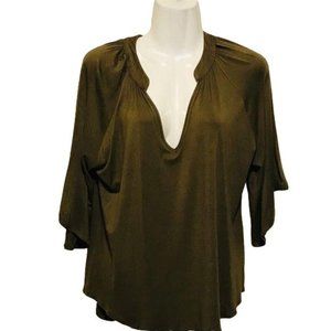 Karlie Olive Green Flutter Sleeve Shirt V Neck Short Sleeve Size Small